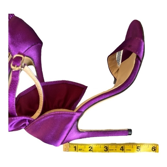 WOMEN'S PURPLE SATIN RUFFLE OPEN TOE STILETTOS SZ 5.5 EU36 - Picture 6 of 7